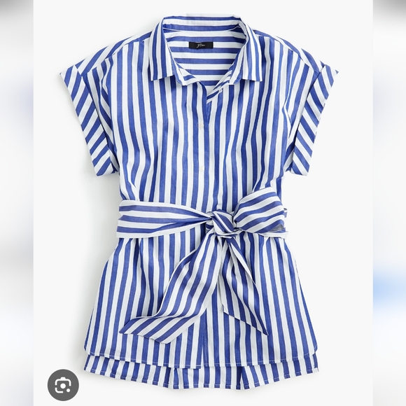 J. Crew Tops - J. Crew Button-front tie-waist top in bold stripe cotton poplin